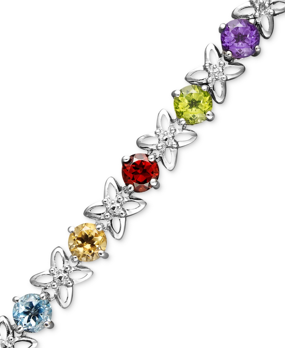 Sterling Silver Bracelet, Multistone and Diamond Accent Flower