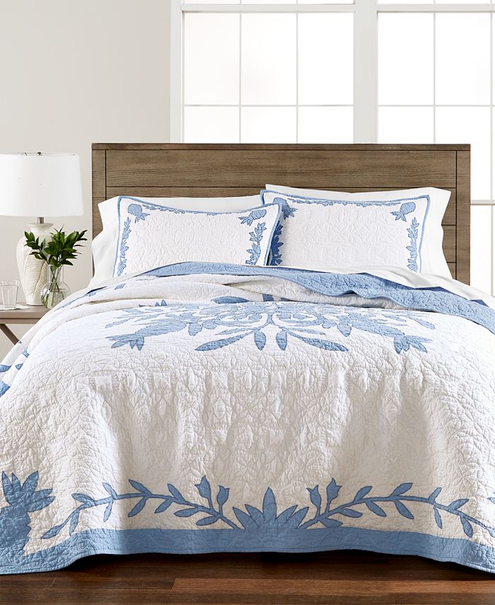 Martha Stewart Collection Aloha Blue Cotton Reversible King Quilt