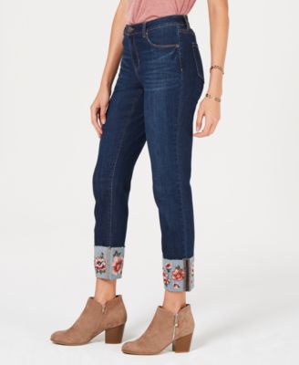 embroidered cuffed jeans