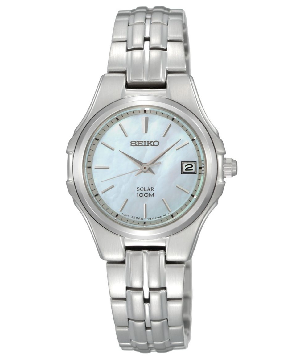 Seiko Watch, Womens Solar Diamond Accent Stainless Steel Bracelet