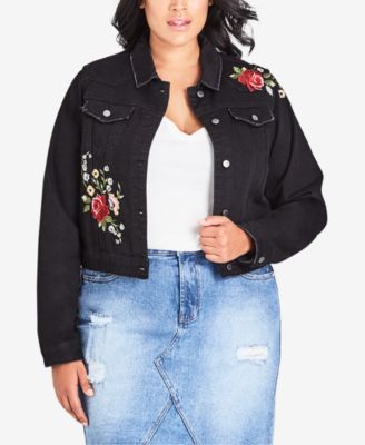 plus size embroidered denim jacket