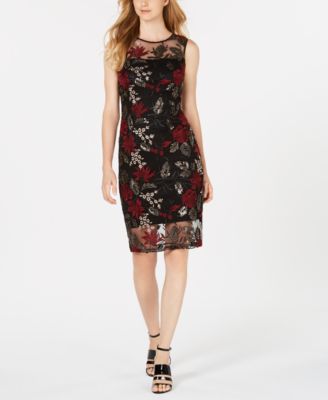 calvin klein floral embroidered sheath dress