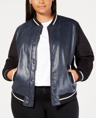 plus size faux leather bomber jacket