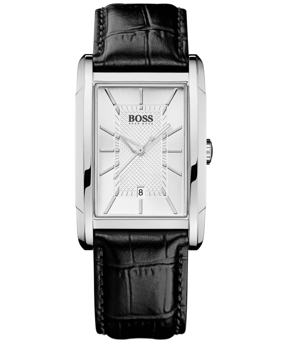 Hugo Boss Watch, Mens Black Leather Strap 1512620   Watches   Jewelry & Watches