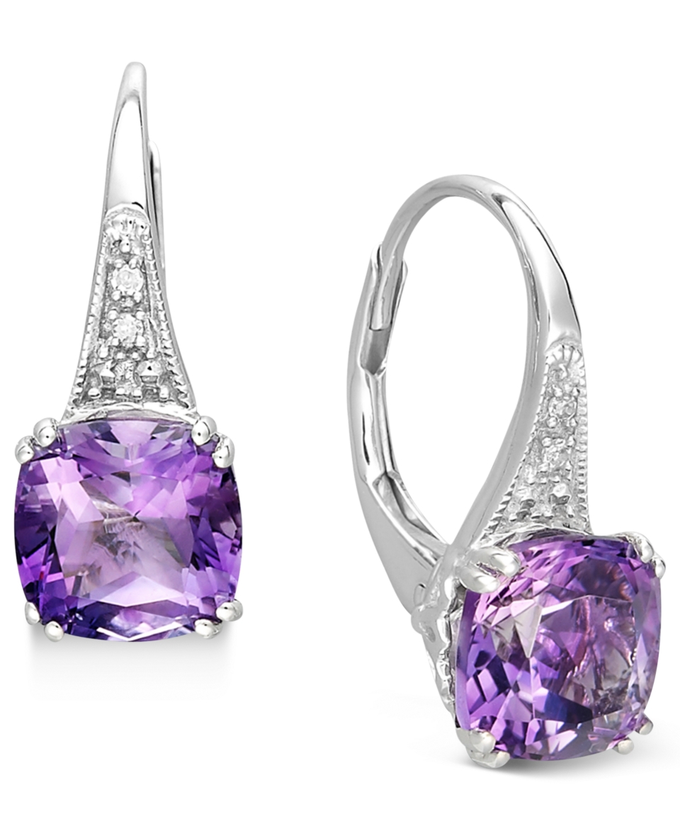14k White Gold Earrings, Amethyst (2 9/10 ct. t.w.) and Diamond Accent Earrings   Earrings   Jewelry & Watches