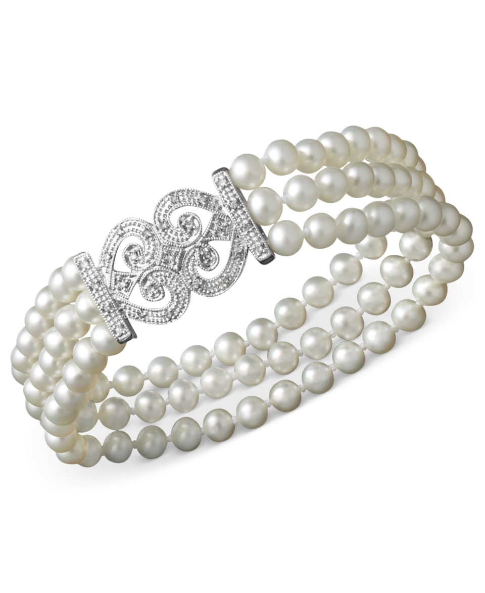 Sterling Silver Bracelet, Cultured Freshwater Pearl and Diamond (1/6