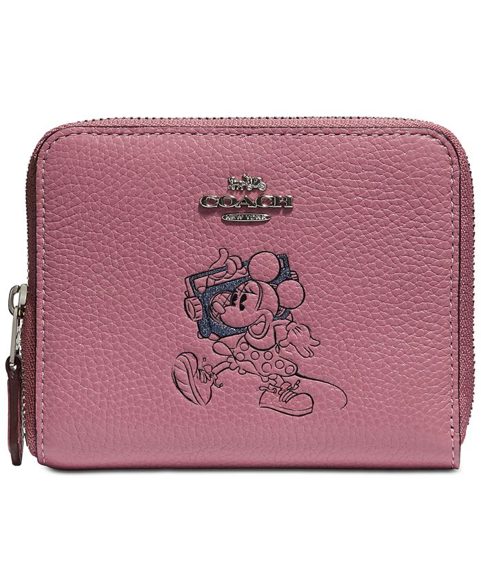 COACH Minnie Mouse Motif Boxed ZipAround Wallet in Pebble Leather
