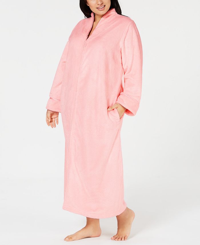 Charter Club Plus Size Long Textured Zip Robe, Created for Macy's