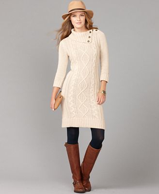 Tommy Hilfiger Dress, Ashley Long Sleeve Cable Knit Sweater Dress ...