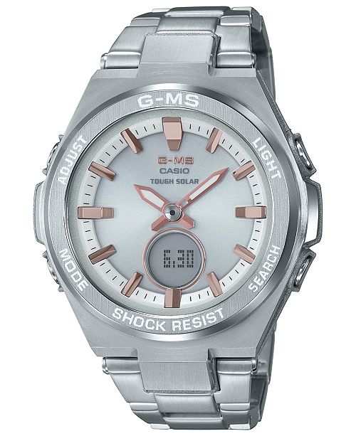 G Shock Women S Solar Analog Digital Stainless Steel Bracelet Watch 38 4mm Reviews Watches Jewelry Watches Macy S