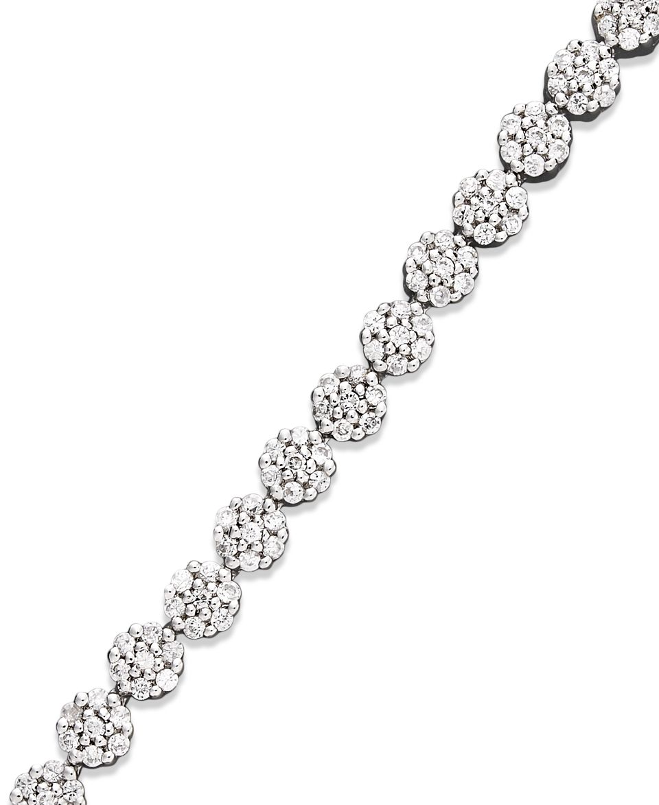 Diamond Bracelet, 14k White Gold Diamond Flower Cluster Bracelet (2 ct