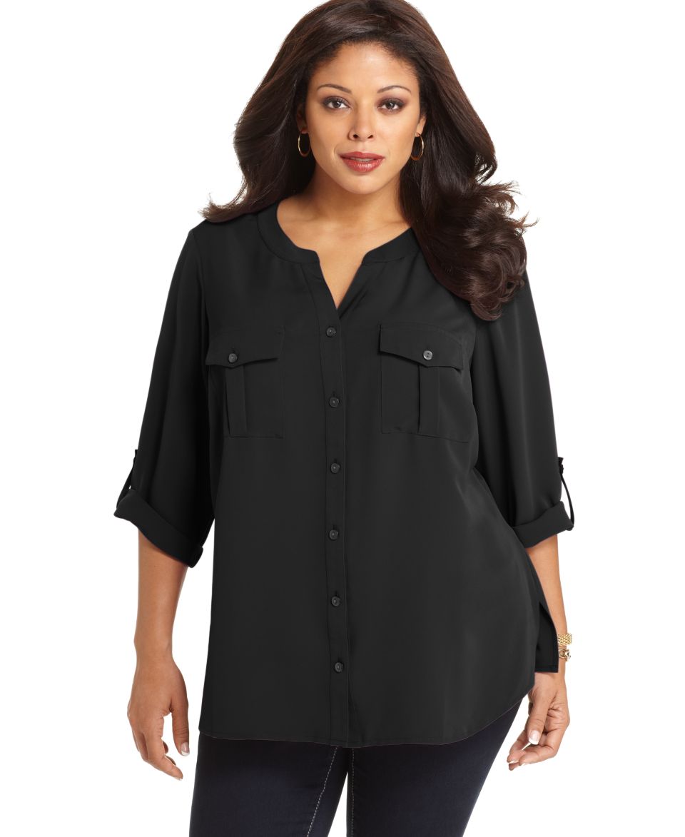 Style&co. Plus Size Top, Three Quarter Sleeve Henley   Plus Size Tops 