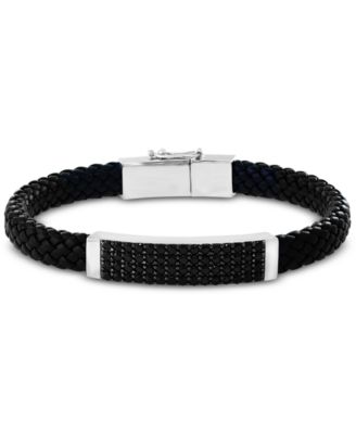 mens black leather and silver bracelets