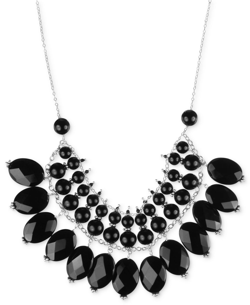 Sterling Silver Necklace, Onyx Layered Drop Necklace (172 3/4 ct. t.w