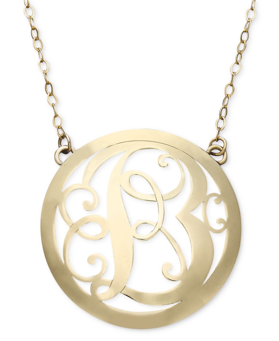14k Gold Necklace, B Initial Scroll Circle Pendant   Necklaces   Jewelry & Watches