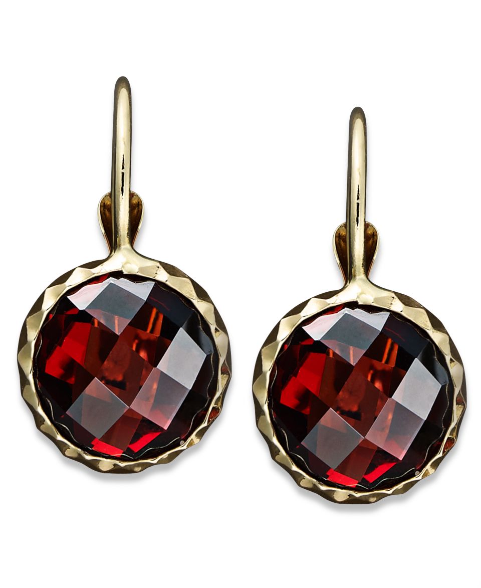 14k Gold Earrings, Emerald Cut Garnet Leverback Earrings (3/4 ct. t.w