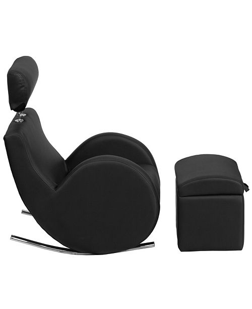 Flash Furniture Hercules Series Black Vinyl Rocking Chair With Storage Ottoman Reviews Furniture Macy S