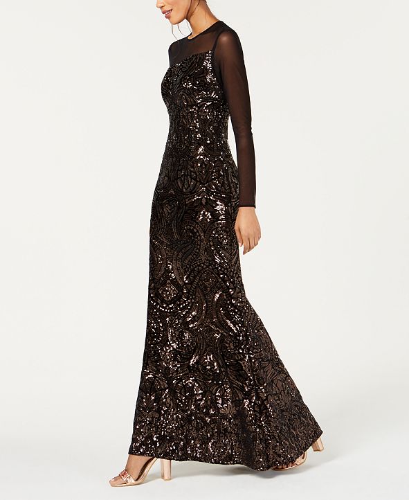 Betsy & Adam LongSleeve Velvet & Sequin Evening Gown & Reviews