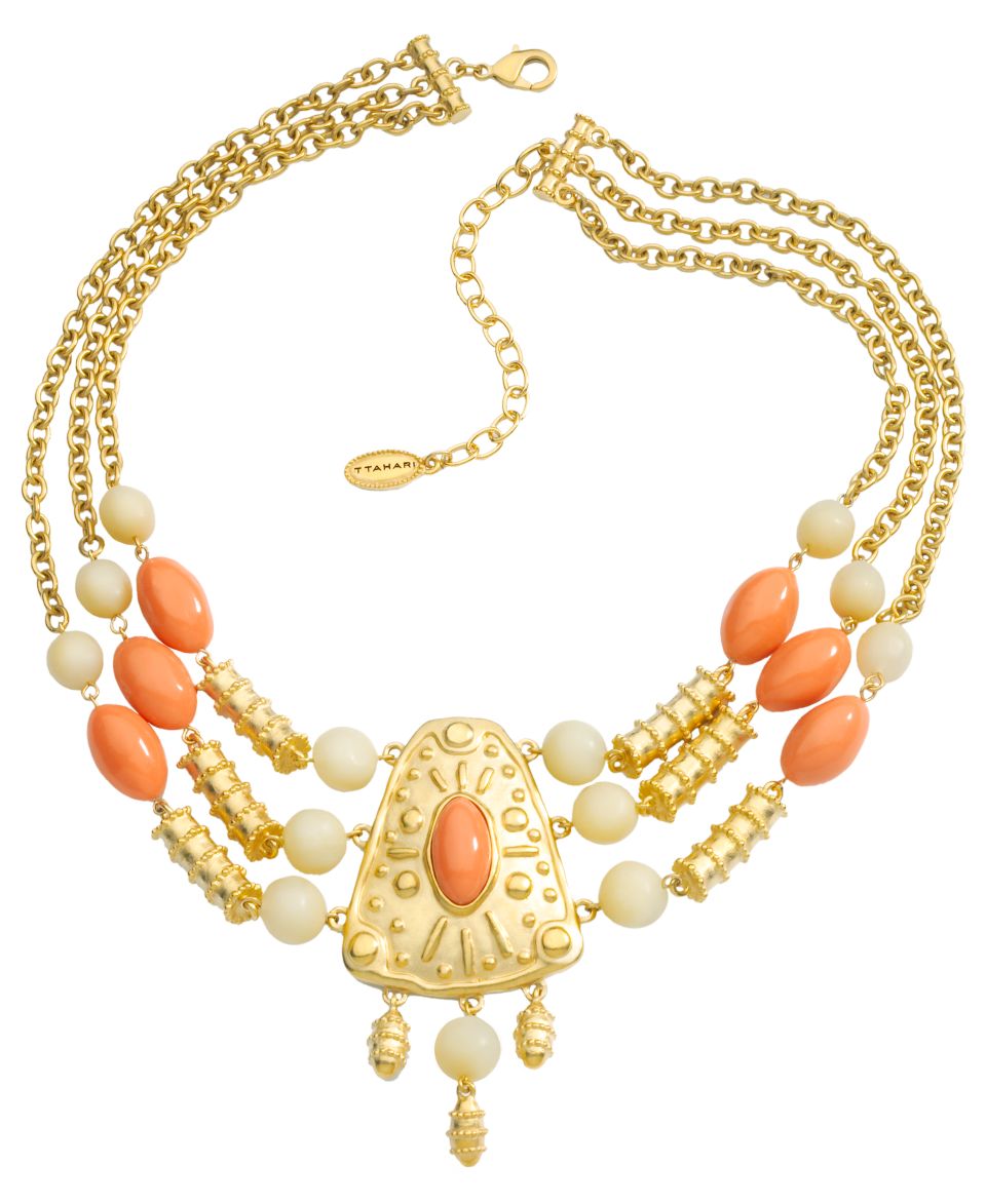 Tahari Necklace, Gold tone Wrapped Turquoise Resin Pendant   Fashion