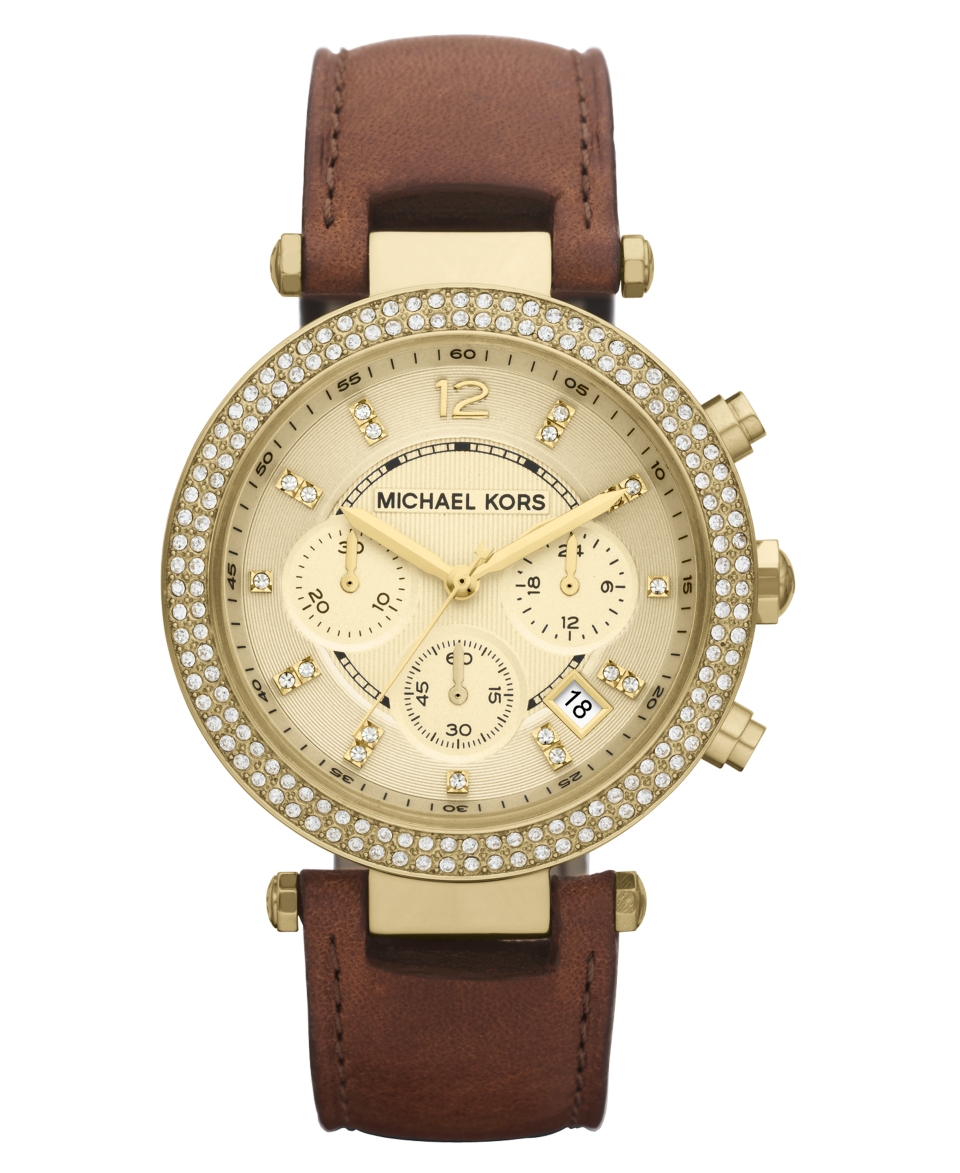 Michael Kors Watch, Womens Chronograph Chocolate Brown Leather Strap 