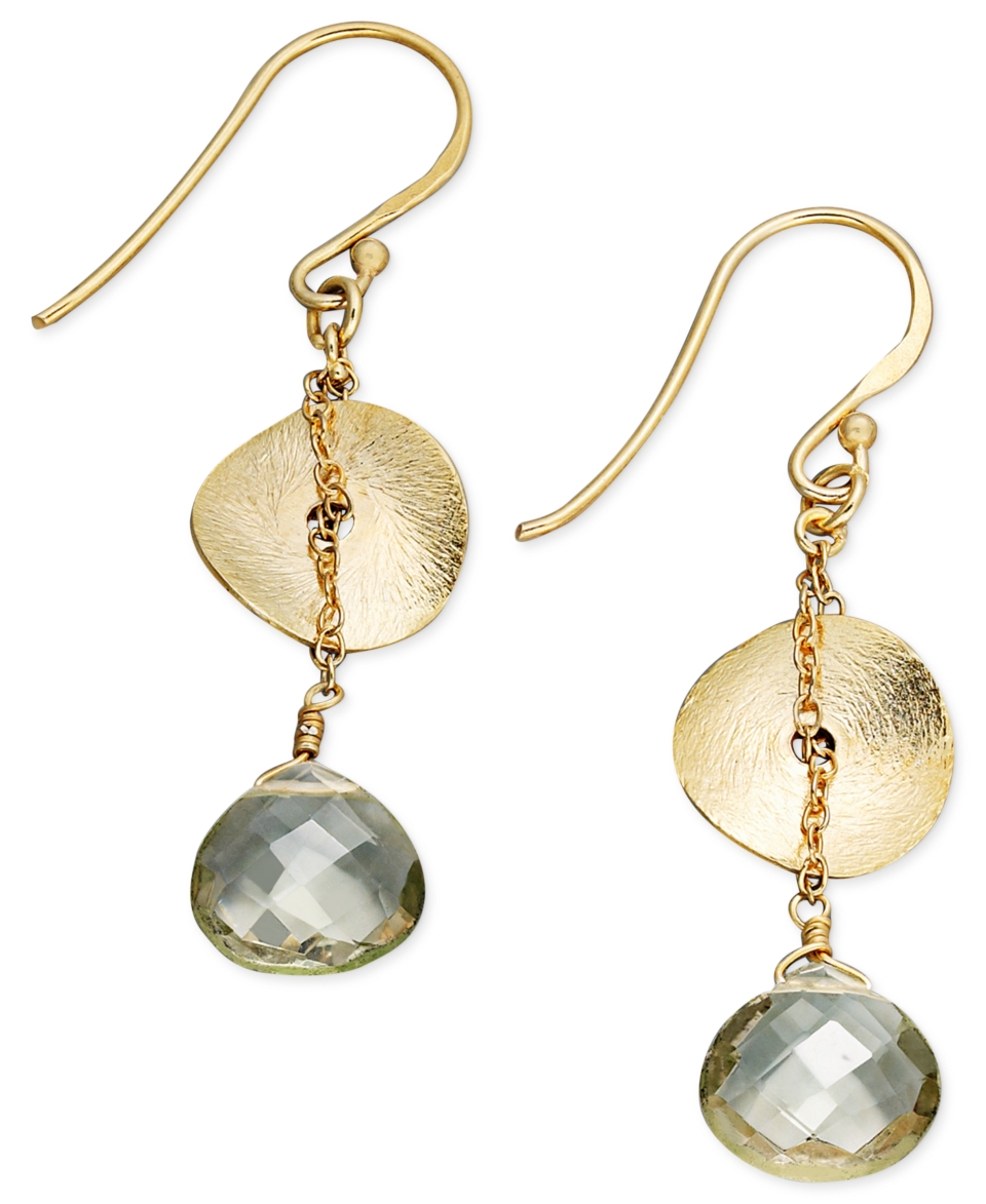 Studio Silver 18k Gold over Sterling Silver Earrings, Green Glass