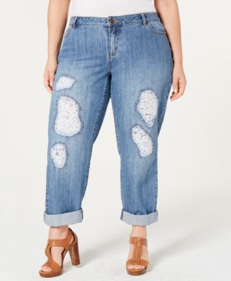 jeans with lace patches