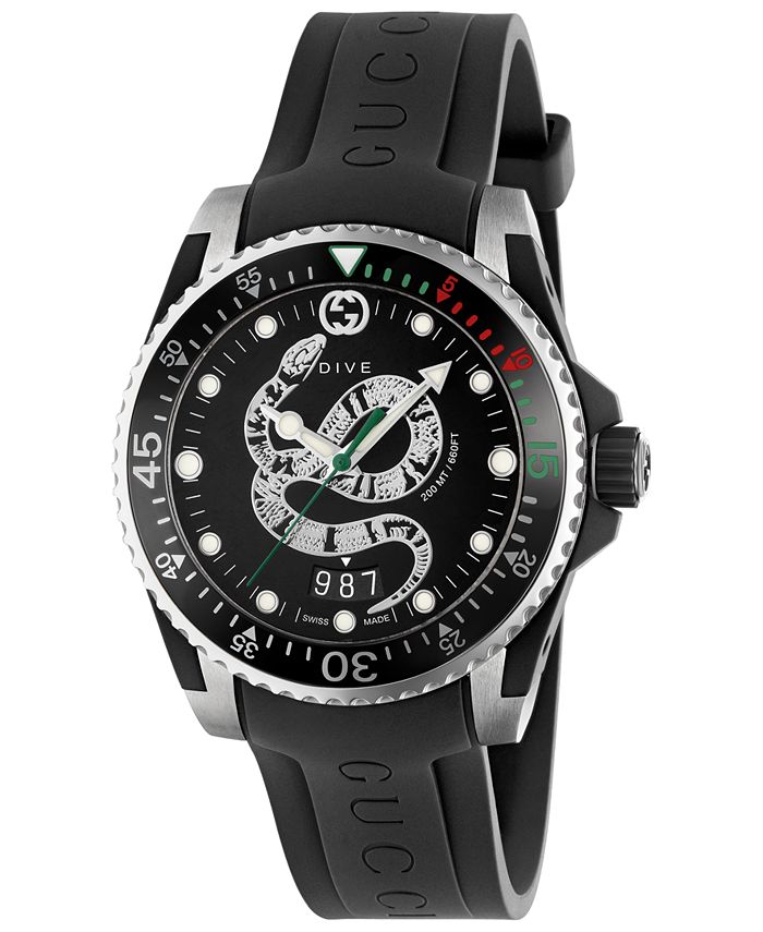 Gucci Men S Swiss Diver Black Rubber Strap Watch 40mm Reviews All Fine Jewelry Jewelry Watches Macy S