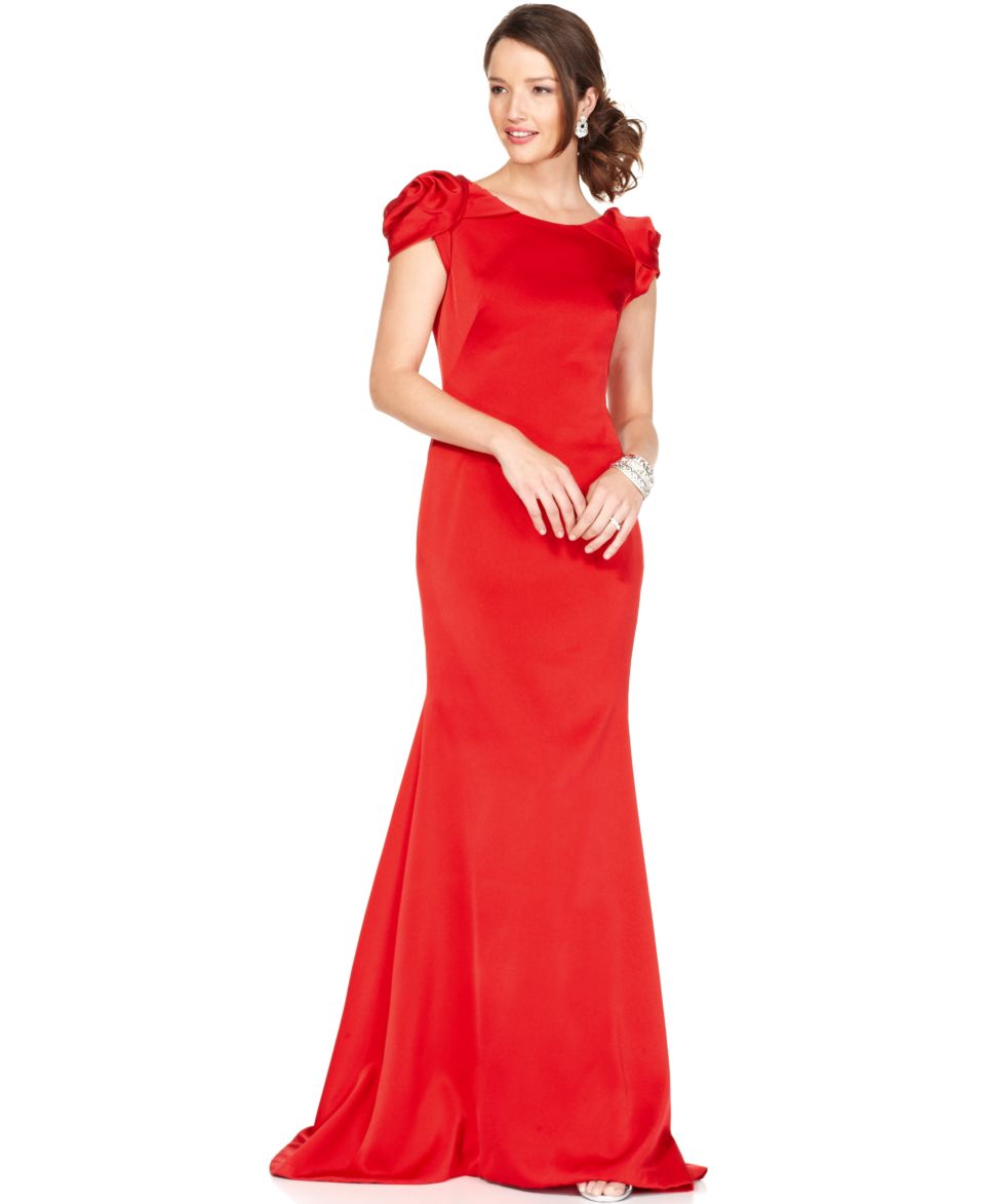 Alex Evenings Dress, Sleeveless One Shoulder Crinkle Brooch Gown