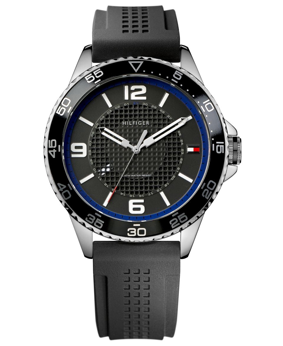 Tommy Hiilfiger Watch, Mens Black Silicone Strap 42mm 1790847