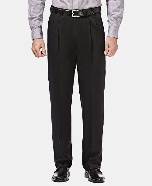 Haggar Men S Premium No Iron Khaki Classic Fit Pleat Hidden Expandable Waist Pants Reviews Pants Men Macy S