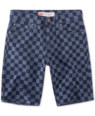 checkerboard denim shorts