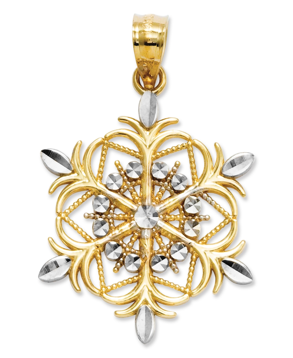 14k Gold and Sterling Silver Charm, Snowflake Charm   Jewelry & Watches