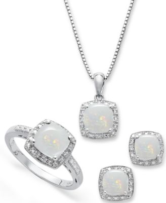 Sterling Silver Jewelry Set, Opal 