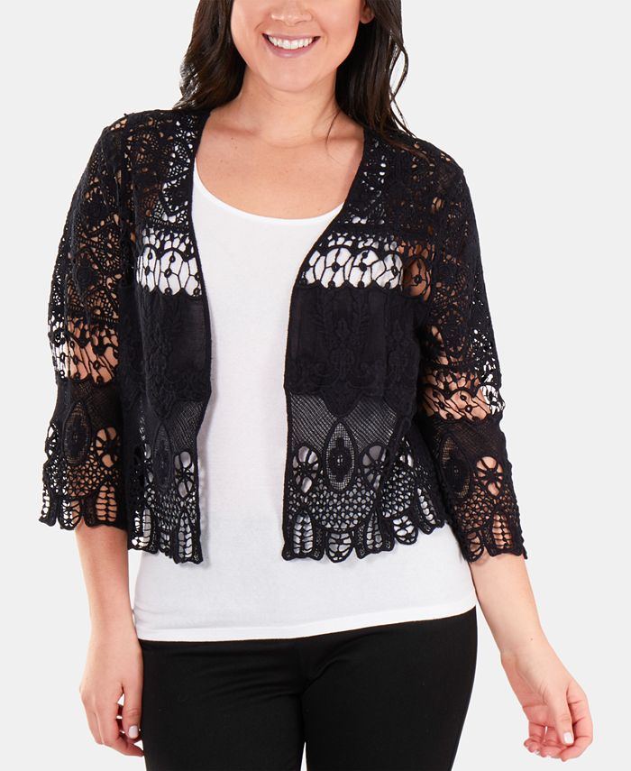 NY Collection Cotton Ruffled Lace Shrug & Reviews Sweaters Women