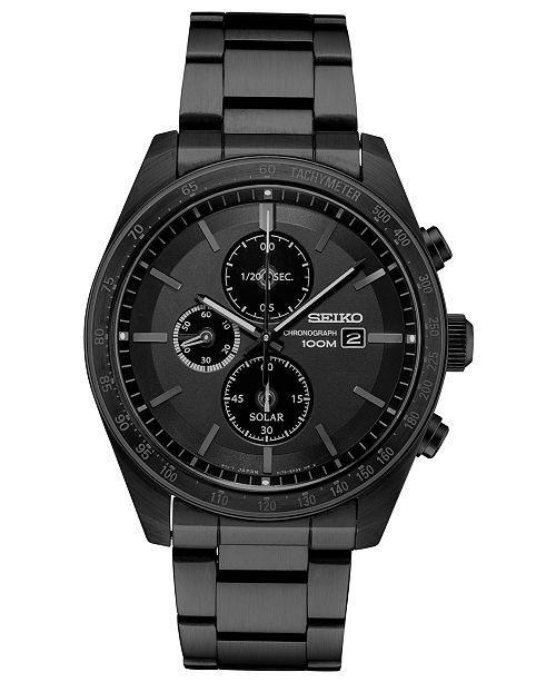 Seiko Men S Solar Chronograph Black Stainless Steel Bracelet Watch 43 2mm Reviews All Fine Jewelry Jewelry Watches Macy S