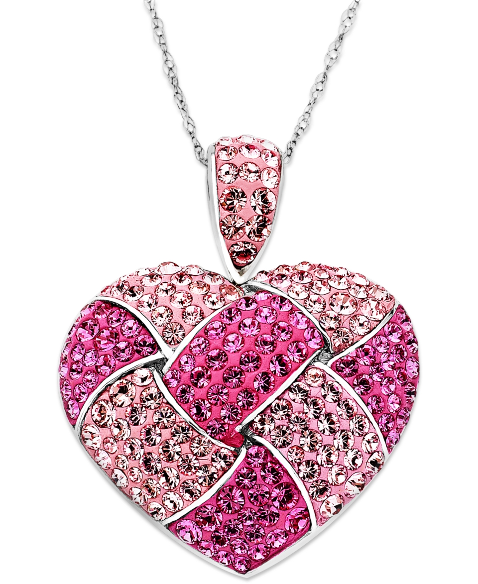 Kaleidoscope Sterling Silver Necklace, Pink Crystal Heart Necklace with Swarovski Elements   Necklaces   Jewelry & Watches