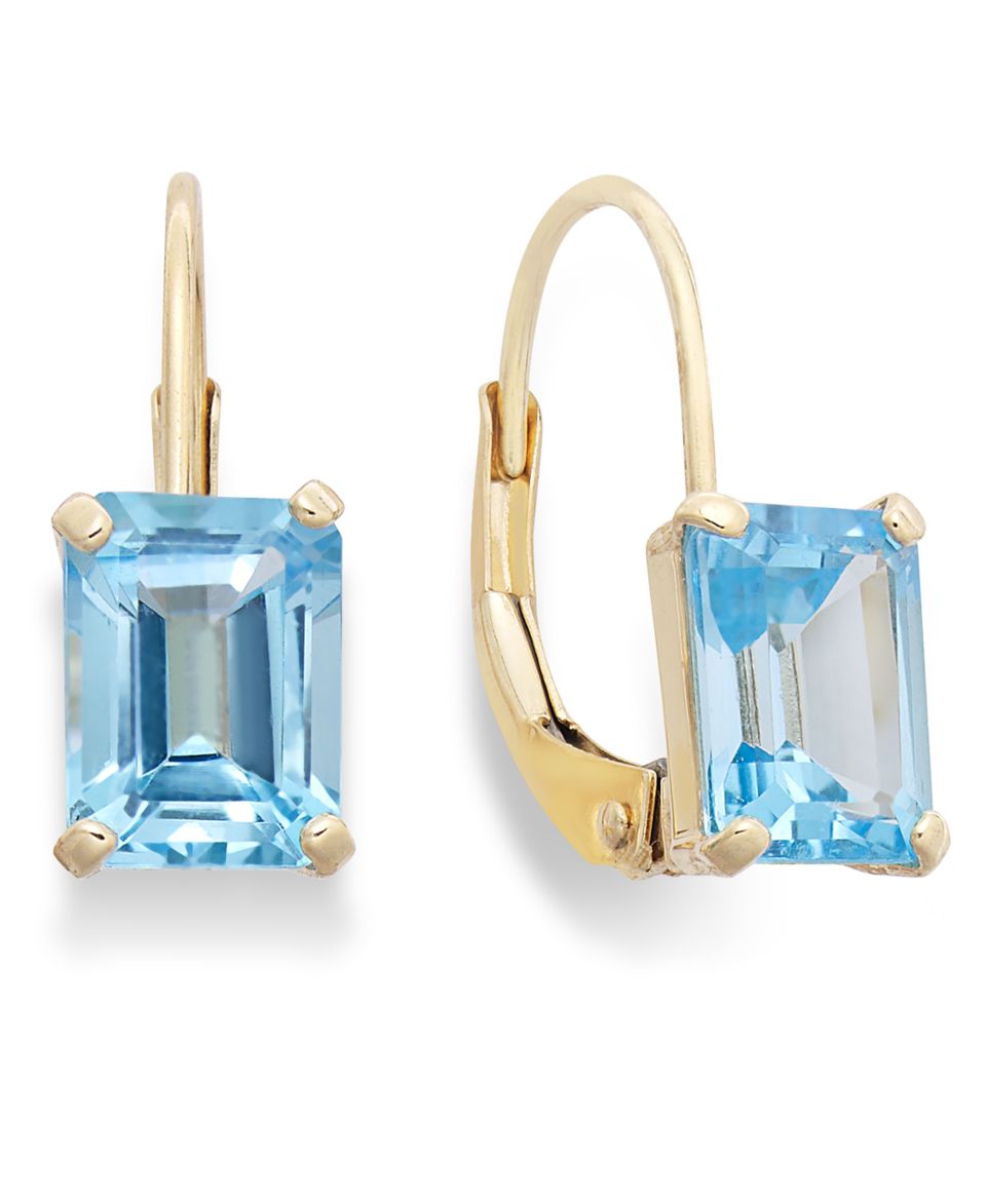 14k Gold Earrings, Emerald Cut Peridot Leverback Earrings (3/4 ct. t.w