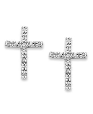 Diamond Cross Stud Earrings in Sterling Silver (1/10 ct. t.w ...