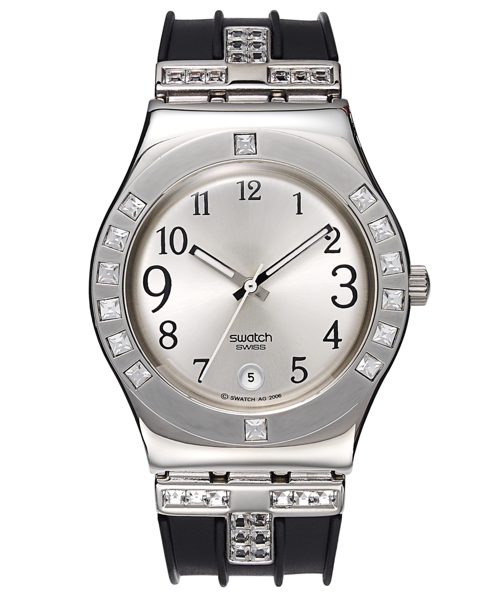 Swatch Watch, Womens Swiss Fancy Me Black Rubber Strap 33mm YLS430C