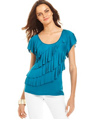 AGB Top, Flutter-Sleeve Ruffle Scoop-Neck - Tops - Women - Macy's