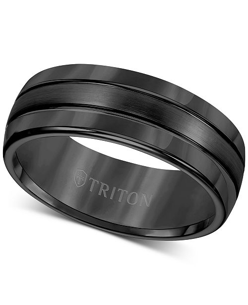 Triton Men S Ring 8mm 3 Row Wedding Band In Classic Or Black Tungsten Reviews Rings Jewelry Watches Macy S