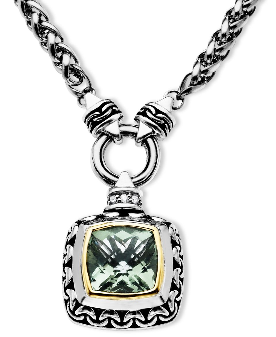 Sterling Silver and 14k Gold Necklace, Green Quartz (6 1/2 ct. t.w