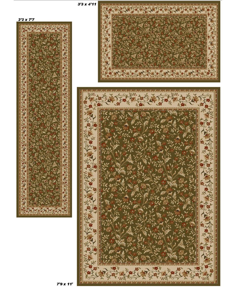 Kenneth Mink Area Rug Set, Roma Collection 3 Piece Set Kerman Red