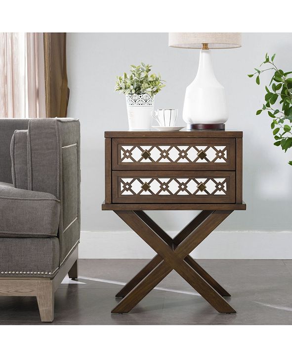 Leick Home Mirrored Diamond Filigree X Base Nightstand/Table with Two