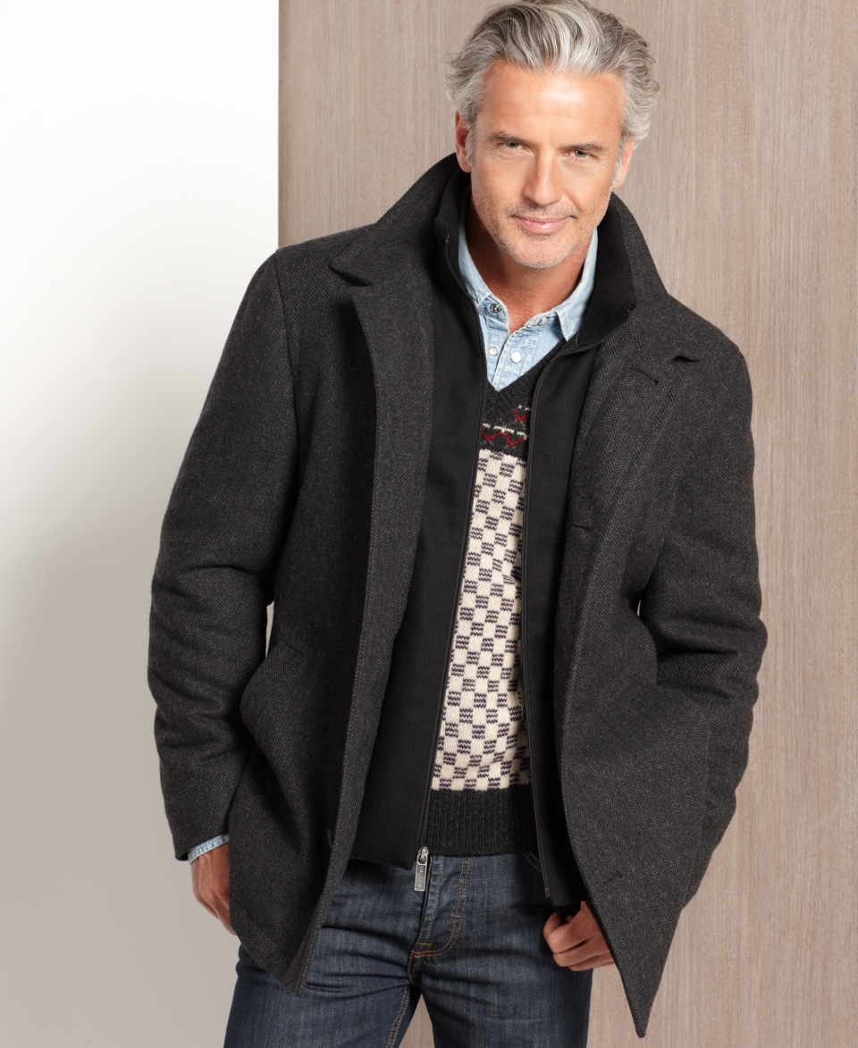 Nautica Jacket, Melton Wool Blend Coat with Knit Collar   Mens Coats