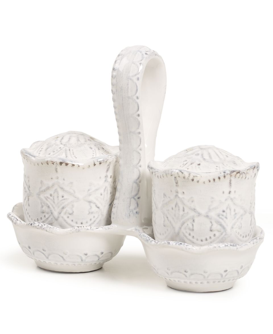 Maison Versailles Serveware, Blanc Salt and Pepper Shakers with Caddy