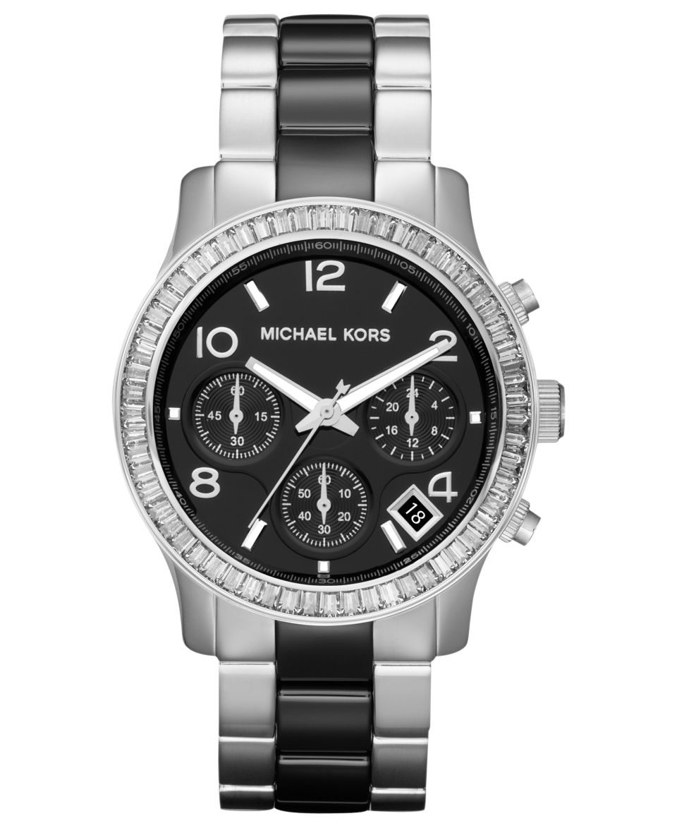 Michael Kors Watch, Womens Chronograph Runway Black and Silver Tone