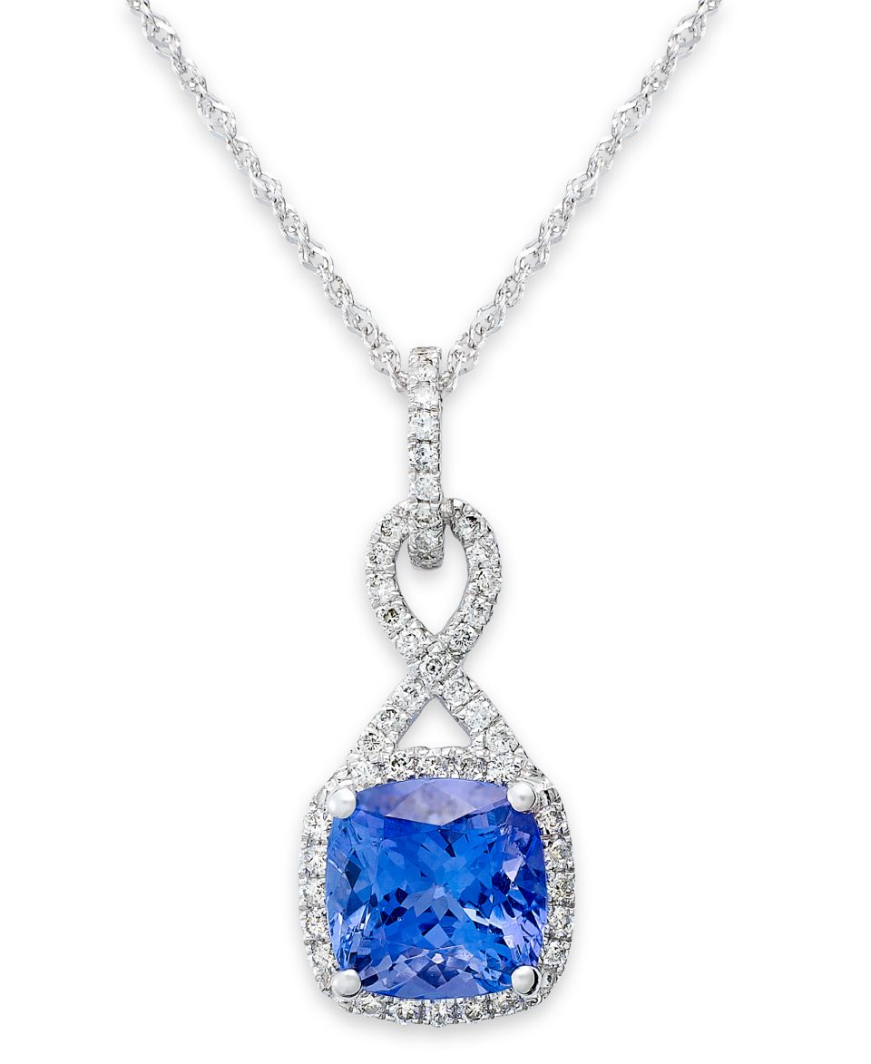 14k White Necklace, Tanzanite (1 5/8 ct. t.w.) and Diamond Accent Cushion Pendant   Necklaces   Jewelry & Watches