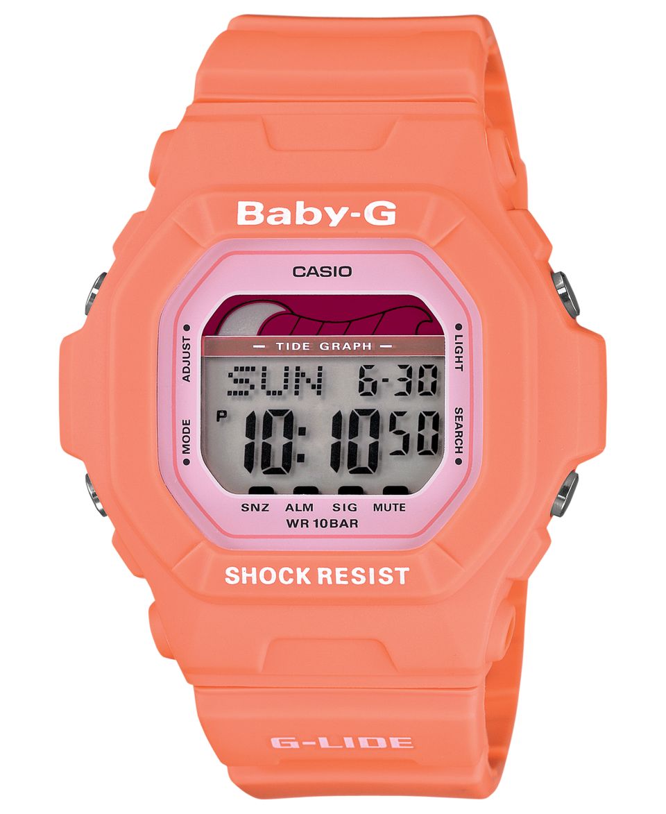 Baby G Watch, Womens Digital Tidegraph Peach Resin Strap 40x43mm