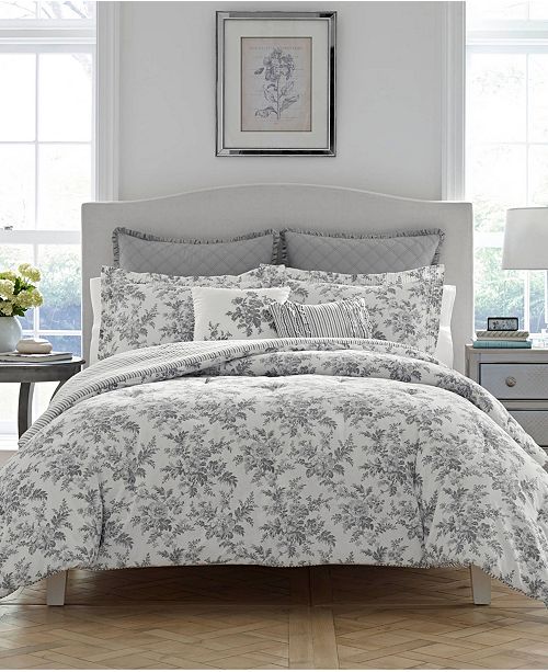 Laura Ashley Annalise Floral Shadow Grey Comforter Set Full Queen Reviews Comforters Fashion Bed Bath Macy S